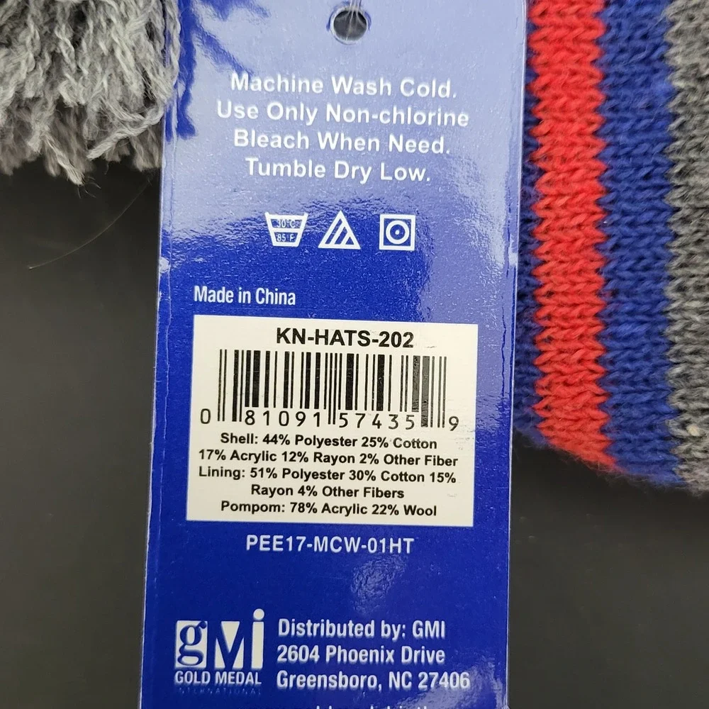Escape by Polar Extreme Kids Beanie Pom Pom‎ Winter Hat Blue Red Gray Stripes